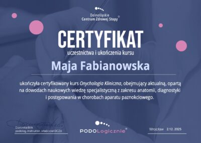 Certyfikat Onychologia Kliniczna